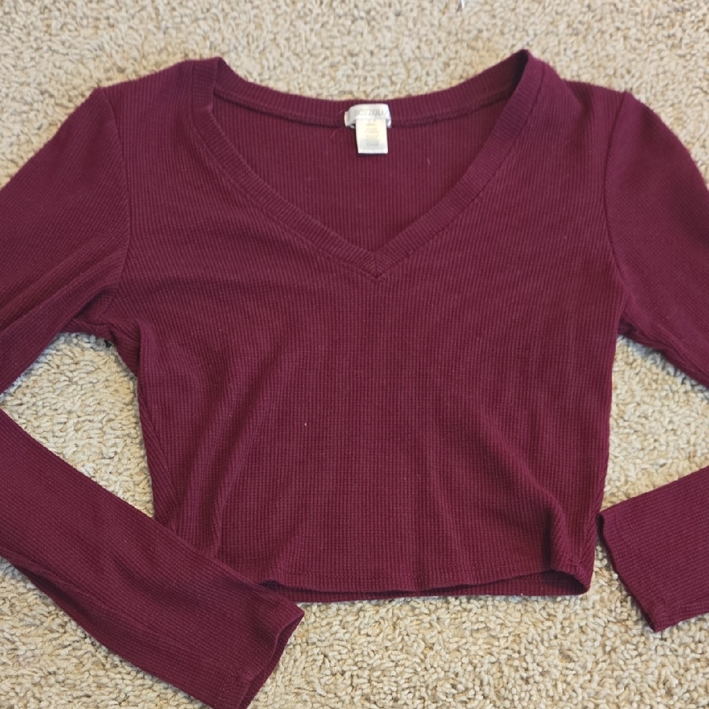 Burgandy Cropped Long Sleeve Tee Size Small